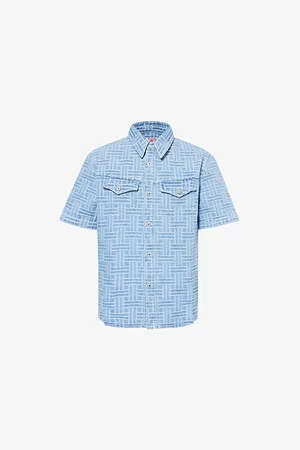 Kenzo Mens Regular-Fit Weave-Pattern Denim Shirt S