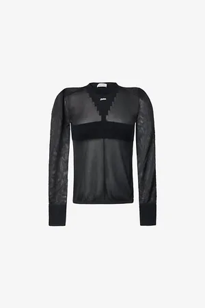 Jean Paul Gaultier Womens Semi-Sheer-Panels Round-Neck Knitted Top Xs