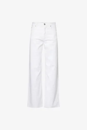 Max Mara Womens Medina Brand-Patch Wide-Leg High-Rise Stretch-Denim Jeans 6