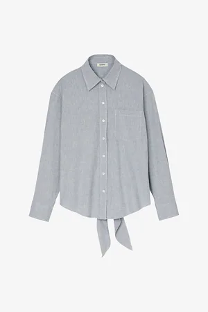 Sandro Womens Tie-Back Relaxed-Fit Stretch-Cotton and Linen-Blend Shirt 6