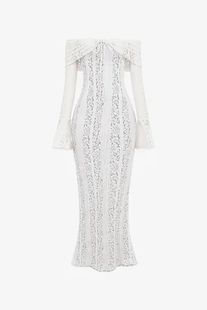 House Of Cb Womens Belle Off-The-Shoulder Stretch-Lace Maxi Dress Xs