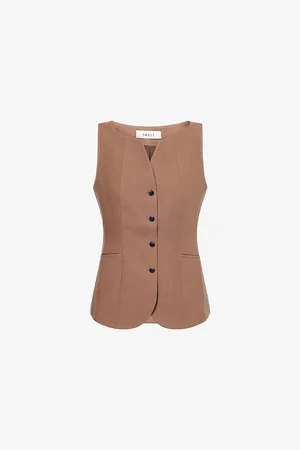 Skall Studio Womens Toni Welt-Pockets Linen and Cotton-Blend Waistcoat 10