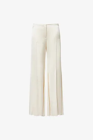Alexander McQueen Womens Flared Two-Slip-Pockets Wide-Leg High-Rise Woven Trousers 8