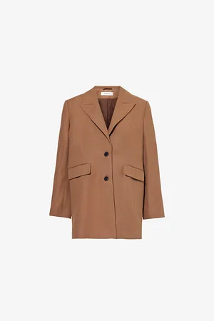 Skall Studio Womens Milan Peak-Lapels Relaxed-Fit Linen and Cotton-Blend Blazer 10