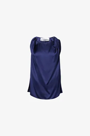 Another Tomorrow Womens Twist Round-Neck Satin Top M