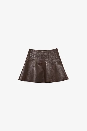 Reiss Womens Flared Crinkled Leather Mini Skirt 8
