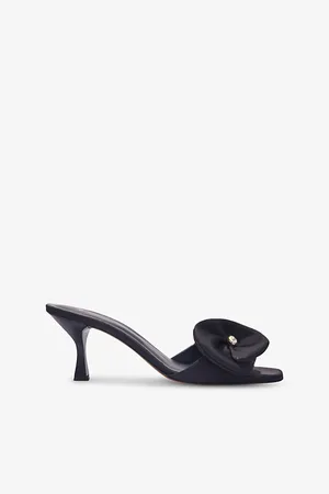 Maje Womens Floral-Appliqué Button-Embellished Satin Heeled Mules Eur 36 / 3 Uk Women