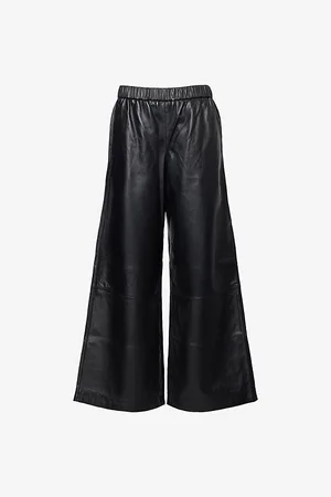 Represent Womens Fuel Two-Slip-Pockets Wide-Leg High-Rise Leather Trousers S