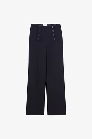 Claudie Pierlot Womens Flared Wide-Leg Mid-Rise Stretch-Woven Trousers 6