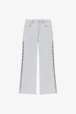 Maje Womens Crystal-Embellished Cut-Out Wide-Leg Mid-Rise Stretch-Denim Jeans 6