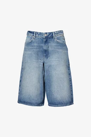 Represent Womens Brand-Patch Five-Pockets Wide-Leg High-Rise Denim Shorts 26