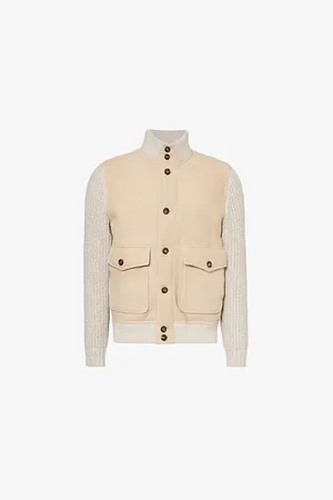 ELEVENTY Mens Knitted-Sleeve Shearling and Suede Bomber Jacket 38