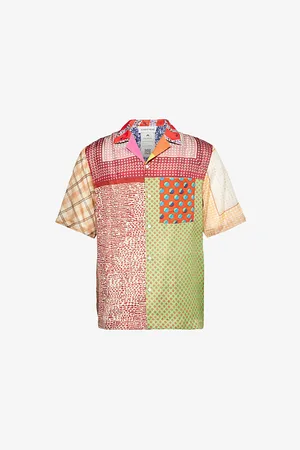 Marine Serre Mens Graphic-Print Patch-Pocket Silk Shirt S