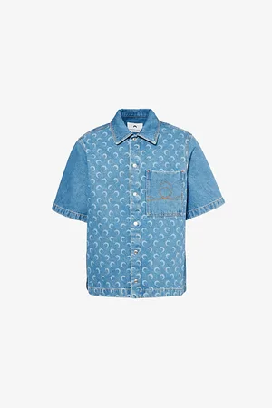 Marine Serre Mens Brand-Patch Regular-Fit Denim Shirt 30