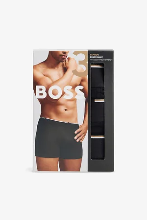 HUGO BOSS Mens Branded-Waistband Three-Pack Bamboo Jersey Boxer Briefs M