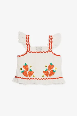 Stella McCartney Strawberry Frilled Cotton-Linen Top 4-12 Years 4 Years