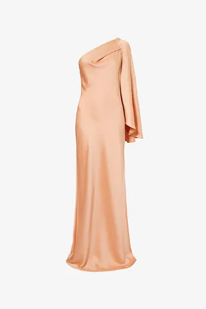 GENNY Womens Envers Asymmetric -Shoulder Satin Maxi Dress 10