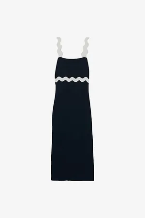 Reiss Womens Asher Wave-Trim Square-Neck Crepe Midi Dress 18