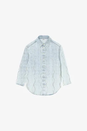 Sandro Womens Long-Sleeved Rhinestone-Embellished Denim Shirt 6