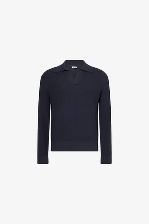 Simkhai Mens Horatio Textured Long-Sleeve Cotton-Blend Knitted Polo Shirt S
