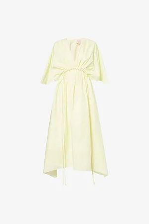 Roksanda Womens Daria Pleated Short-Sleeve Cotton Midi Dress 14