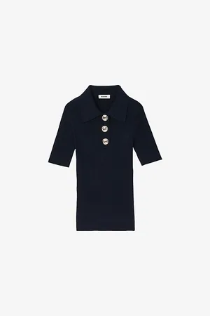 Sandro Womens Short-Sleeved Knitted Polo Shirt 8