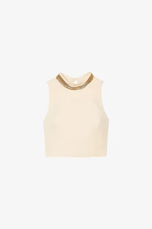 Sandro Womens Sleeveless Cropped Linen-Blend Top 6