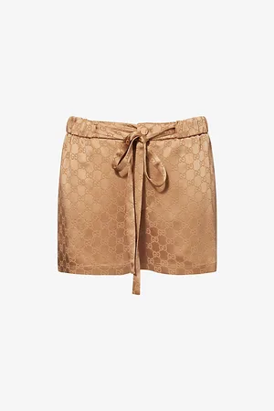 Gucci Womens Hammered Monogram Mid-Rise Regular-Fit Woven-Blend Shorts 6