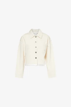 Self-Portrait Womens Satin-Trim Regular-Fit Denim Jacket 8