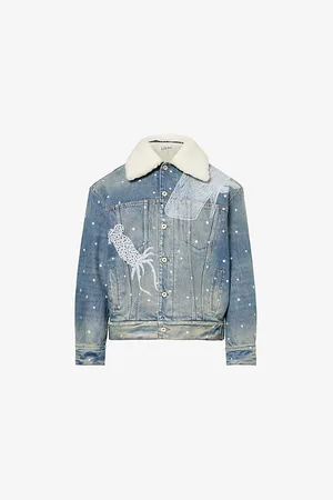 Loewe Mens Faux-Shearling Collar Painted Denim Jacket 38