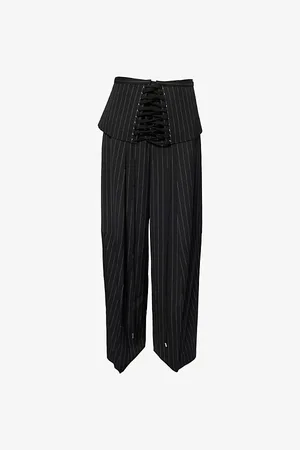 Jean Paul Gaultier Womens Corset Striped Wide-Leg High-Rise Wool Trousers 8