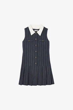Sandro Womens Striped Removable-Collar Woven Mini Dress 6