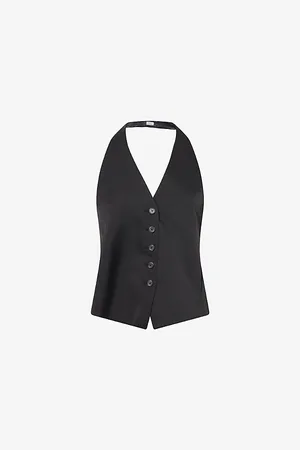 Helmut Lang Womens Halter Brand-Plaque Open-Back Satin Vest Top Xs