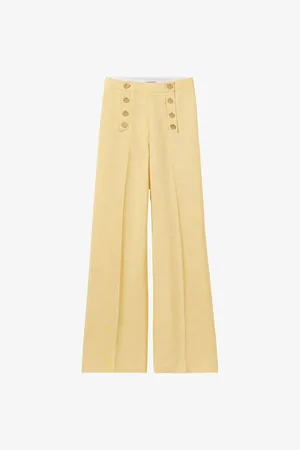 Claudie Pierlot Womens Button-Embellished Wide-Leg Woven Trousers 6