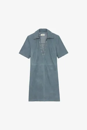 Zadig & Voltaire Womens Short-Sleeved V-Neck Suede Mini Dress M