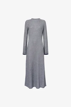 Guest In Residence Womens Regular-Fit Mock-Neck Silk-Linen Blend Dress Xs
