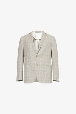 corneliani Mens Check Slim Single-Breasted Silk-Blend Blazer 38