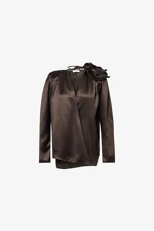 MAGDA BUTRYM Womens Embellished V-Neck Silk-Blend Blouse 10