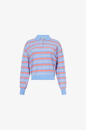 Guest In Residence Womens Collegiate Striped Cashmere-Knit Polo Shirt S