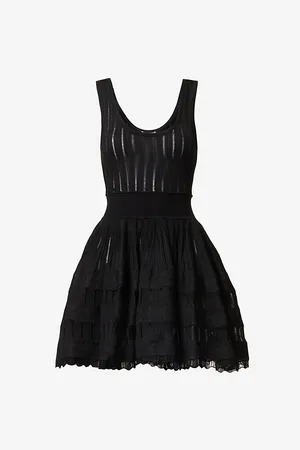 Alaïa Womens Noir Crinoline Scoop-Neck Stretch-Woven Mini Dress 10
