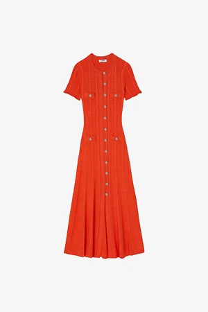 Sandro Womens Contrast-Stitch Short-Sleeve Stretch-Knit Midi Dress 12