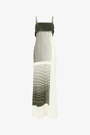 SIR Womens Leilana Bead-Trim Striped Silk-Crepe Midi Dress Xs