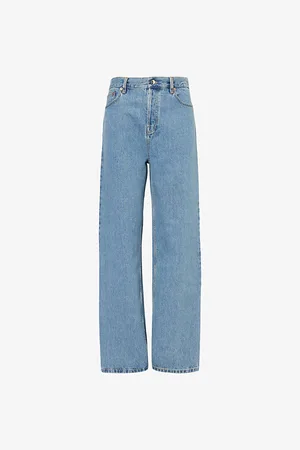 Gucci Womens Baggy Brand-Patch Wide-Leg High-Rise Denim Jeans 25