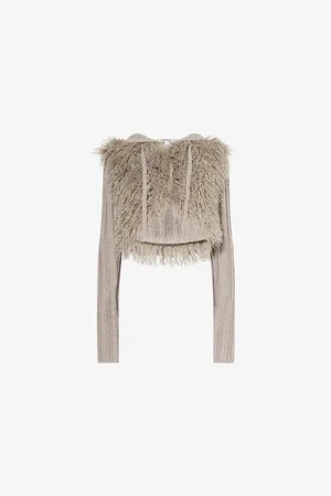 Jaded London Womens Haka Mongolian Hooded Faux-Fur and Knit Jacket Xs