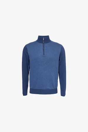 Hackett Mens Diagonal-Weave Funnel-Neck Cotton and Cashmere Jumper M