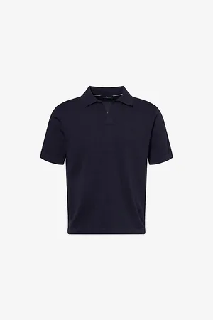 Hackett Mens Short-Sleeve V-Neck Cotton and Silk Polo Shirt M