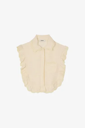Sandro Womens Lace-Trim Sleeveless Linen-Blend Shirt 6