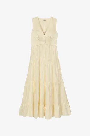 Sandro Womens V-Neck Button-Down Linen Maxi Dress 6