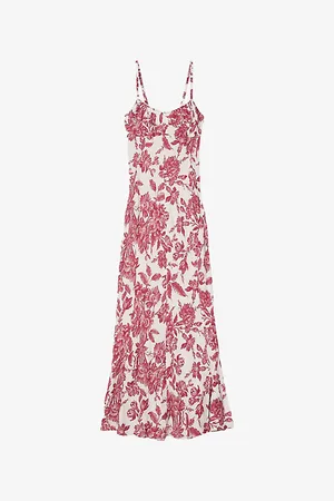 Sandro Womens Floral-Print Narrow-Strap Woven Midi Dress 6
