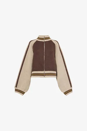 Jaded London Womens Artwork Zip-Front Knitted Jacket M